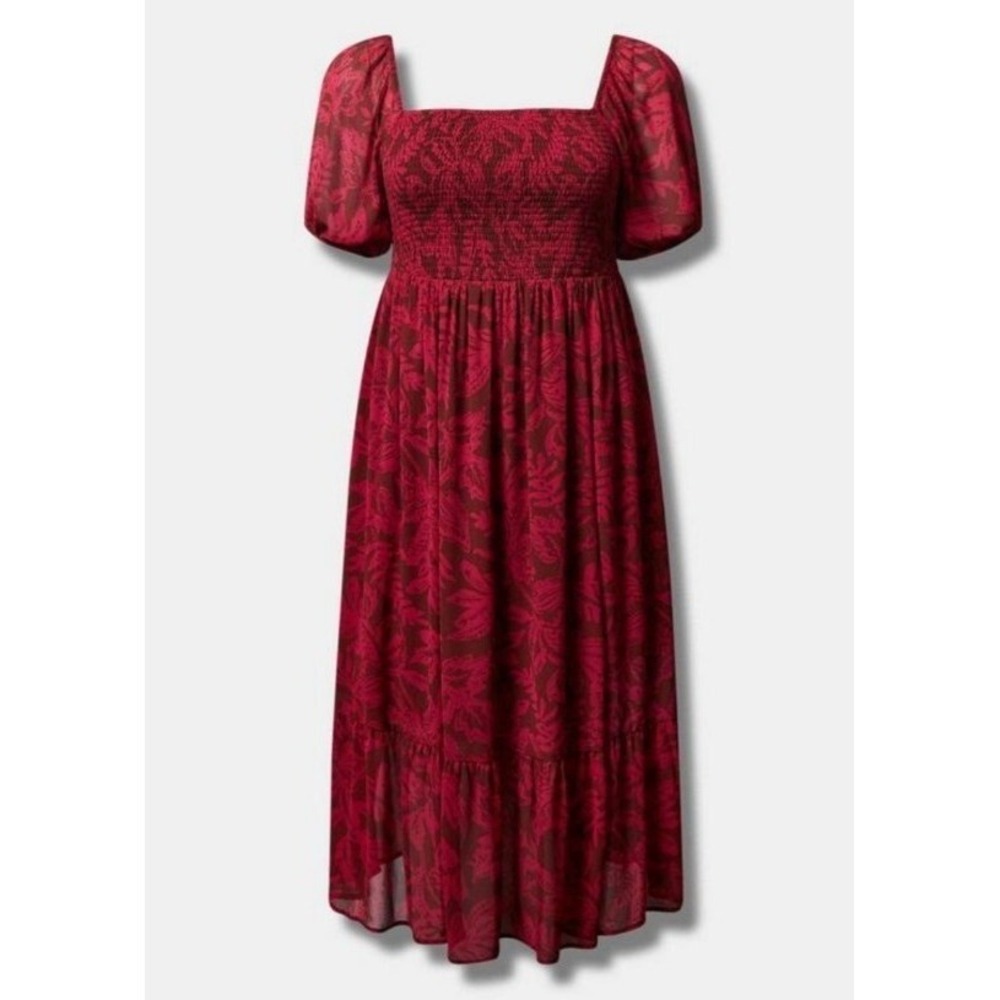 Torrid Midi Babydoll Coquette Dress Women 1X Fairy Smocked Regency Whimsy Red